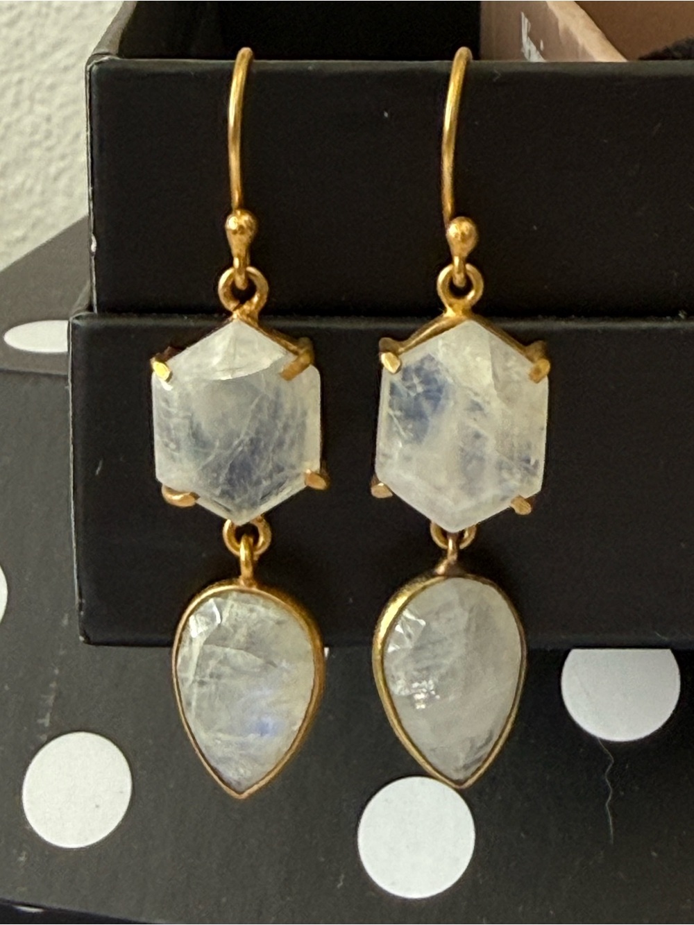 Gold-Tone Moonstone Drop Earrings - White Moonstone Dangle
